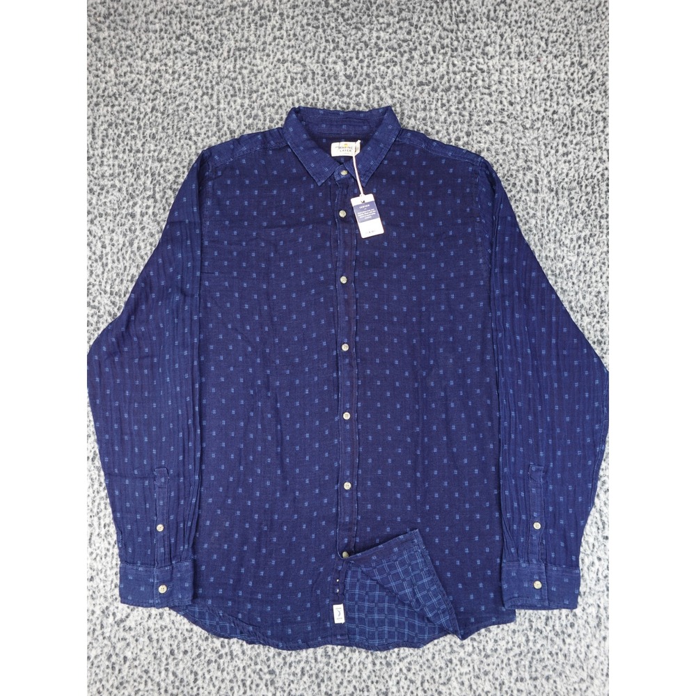 Marine Layer Button Down Mens Large Indigo Hudson Woven Micro Print Shirt